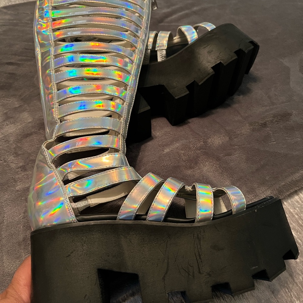 Iridescent Platform Gladiator Sandals